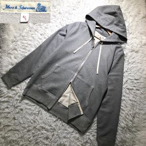 【極美品】Merz b.Schwanen メルツベーシュヴァーネン ジップアップパーカー　グレー　L 綿　スウェット　フーディー　起毛なし　ドイツ