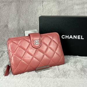 ☆良品☆ CHANEL シャネル マトラッセ ラムスキン 折り財布 シルバーココマーク カードケース 小銭 札入れ レザー ピンク レディース B-204