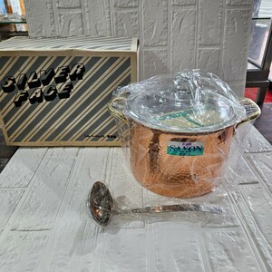 【未使用】深型鍋　純銅製　鍋　サクソン　両手鍋　調理器具　ガラス蓋付　コレクション