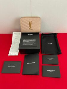 SAINT LAURENT サンローラン　ラウンドファスナー　コンパクト折財布　レザー　ピンク YSL