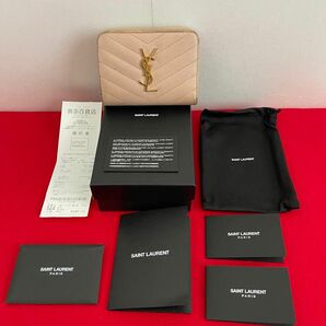 SAINT LAURENT サンローラン　ラウンドファスナー　コンパクト折財布　レザー　ピンク YSL