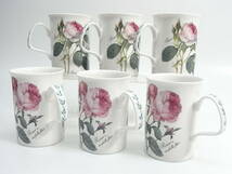 英国製 ROY KIRKHAM Redoute Roses マグカップ 6客セット FINE BONE CHINA Rosa centifolia / Rosa muscosa multiplex 百弁薔薇_画像1