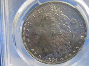 アメリカ モルガンダラー １ドル銀貨☆1881年／ニューオリンズ発行／PCGS　MS63／