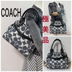 【タイムセール！極美品】COACH コーチ トートバッグ 13286 シグネチャー キャンバス×レザー グレー系 チャーム付き