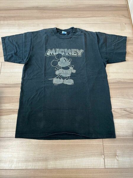 ミッキーマウス　ディズニー　半袖　黒T プリントTシャツ　ベルバシーン　アメリカ製　USA製 Lサイズ