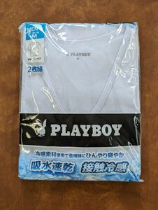 新品 PLAYBOY メンズ紳士 インナー 二枚組 肌着 半袖Vネック 白 M