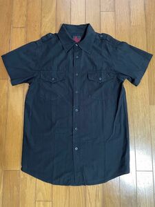 6-80 メンズ ブラック 半袖シャツ ワークシャツ ブラック
