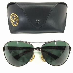 【レイバン】本物 Ray-Ban サングラス ロゴ金具 パイロット型 RB 3386 黒×シルバー色系×グレー メンズ レディース ケース付き 送料520円