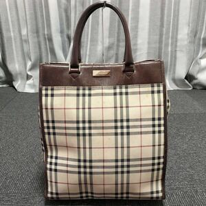 【バーバリー】本物 BURBERRY ハンドバッグ ノバチェック柄 トートバッグ ブラウンベージュ色系 キャンバス×レザー メンズ レディース