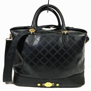 【ヴェルサーチェ】本物 GIANNI VERSACE ボストンバッグ グレカ模様 サンバースト 太陽 2way ショルダーバッグ 旅行かばん レザー メンズ