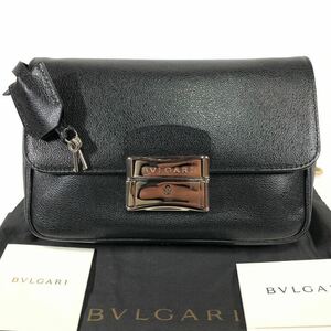 【ブルガリ】本物 BVLGARI セカンドバッグ ロゴ金具 ハンドストラップ 鍵付 クラッチバッグ 黒色系 本革 レザー 男性用 メンズ イタリア製