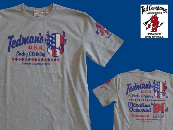 テッドマン/TEDMAN/Mサイズ/半袖Tシャツ/TDSS-559/アッシュ/エフ商会/新品/送料無料/アメカジ/バイカー/星条旗