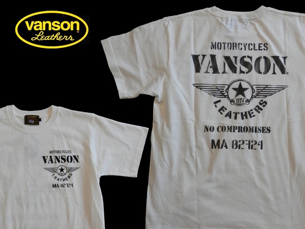 バンソン／vanson／Mサイズ／半袖Ｔシャツ／NVST-2319／オフホワイト／新品／送料無料／バイカー／6.2オンス天竺／ステンシル
