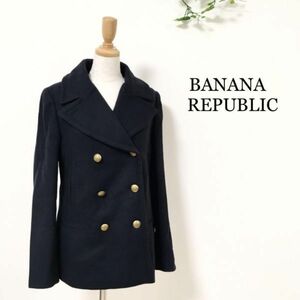 バナナリパブリック BANANA REPUBLIC 金ボタン ダブルトラッド ピーコート マフポケット付 ネイビー 紺 レディース Sサイズ