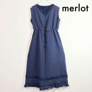 メルローmerlot レース ノースリーブ マキシ ロングワンピース ナチュラル系 ブルー レディース