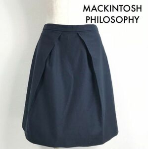 マッキントッシュフィロソフィー MACKINTOSH PHILOSOPHY 膝上丈 タックスカート 34サイズ 小さいサイズ XSサイズ レディース ネイビー 紺