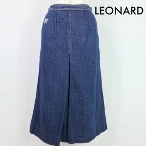 レオナール LEONARD ミモレ丈 シルク デニムスカート レディース ブルー