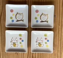 送料無料　たち吉　TACHIKICHI 小皿4枚セット　ふくろう　まねきねこ　２柄　新品未使用_画像1