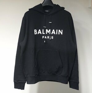 使用僅か 極美品 BALMAIN バルマンオム コットン ロゴプリント フーディ スウェット パーカー ブラック 黒 メンズ L シャツ