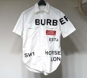 美品 BURBERRY バーバリー ホースフェリー ロゴ プリント ハーフスリーブ シャツ 8014220 ホワイト レディース UK:4 US:2 IT:36 半袖