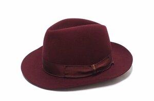 定価11万 極美品 Borsalino ボルサリーノ 最高級 ビーバー ウール フェルト ハット ボルドー系 メンズ レディース 57 帽子 男女兼用