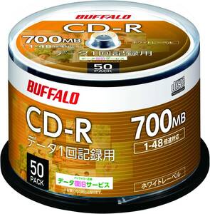 50 sheets Buffalo data for CD-R 1 times record for 700MB 50 sheets spindle 1-48 speed white lable RO-CR0