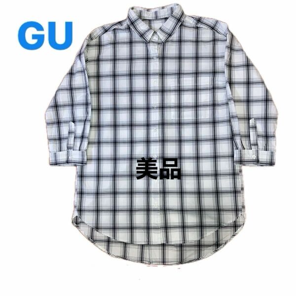 【GU】【美品】カジュアルコットンシャツ　七分袖　ロング丈　コットン100% Mサイズ