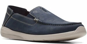 送料無料 Clarks 27.5cm ベネチアン ローファー ネイビー ブルー ヌバック レザー スニーカー スリッポン 軽量 スニーカー JJJ304