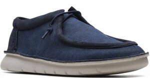 送料無料 Clarks 27cm ネイビー ブルー ワラビー テキスタイル レザー スニーカー ボート モカシン ビジネス 軽量 スリッポン JJJ308