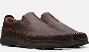 送料無料 Clarks 25cm ビジネス レザー スニーカー タン ブラウン ローファー ゴア スリッポン 軽量 スニーカー ランニング JJJ309