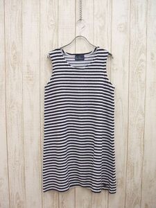 Le Minor pie ru border One-piece no sleeve One-piece navy white lady's Le Minor used 0-0423S 144521