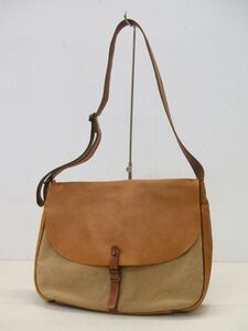 MUKAVA leather canvas shoulder bag Brown lady's mkava used 1-1028G 183162