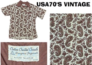 希少USA70’Sビンテージ★CustomCreatedCasualペイスリー柄ハワイアンシャツ★クレリック★M