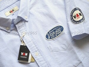 希少★VAN JAC ヴァンヂャケット★ロンドンストライプ オックス ショート BDシャツ☆サマーアイビーの定番 丸VAN & ロゴ ワッペン仕様 LL