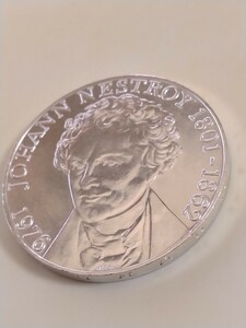 オーストリア 1976 100シリング銀貨 175th Birthday of singer Johann Nestroy