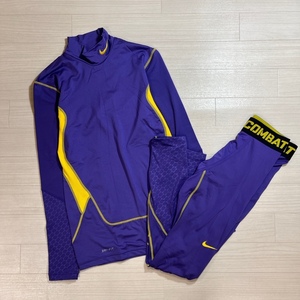 NIKE/ナイキ/PRO COMBAT Hyperwarm comp shield DRY FIT/セットアップ/インナーウェア/上下セット/Lサイズ/パープル×イエロー系