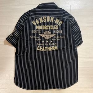 VANSON/バンソン/ウォバッシュ/サガラ刺繍×ワッペン/半袖ワークシャツ/メタルボタン/XLサイズ/ブラック/マチ付き