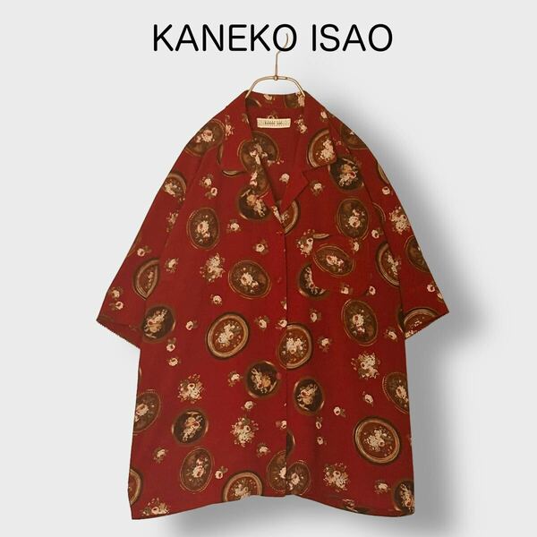 1395★美品★ KANEKO ISAO＊カネコイサオ オープンカラーシャツ ピコレース 80年代 柄シャツ 総柄シャツ ヴィンテージ PINKHOUSE 