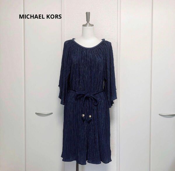 MICHAEL KORS マイケルコース　プリーツ　ベルト　ワンピース　ネイビー　M