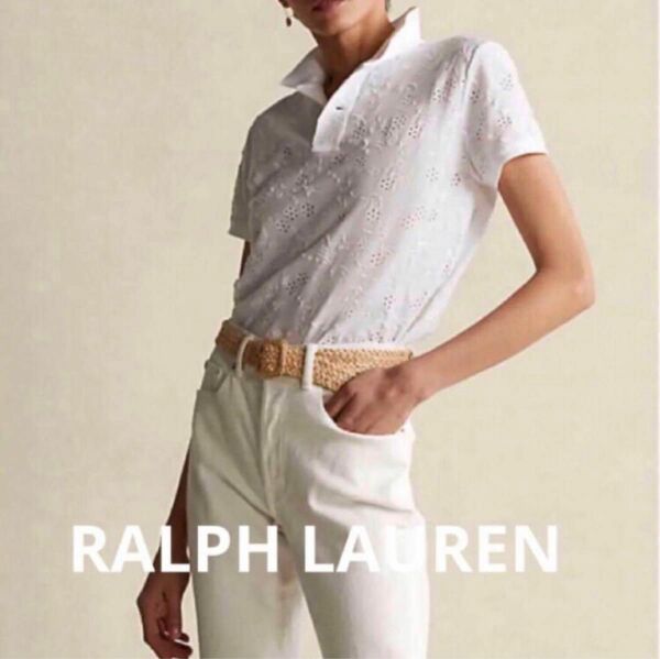 完売　RALPH LAUREN ラルフローレン　アイレット　ポロシャツ　ホワイト