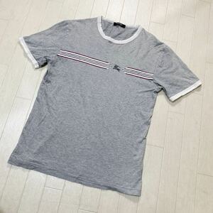 3938☆ BURBERRY BLACK LABEL バーバリーブラックレーベル 半袖Tシャツ メンズ 2 ダメージ加工 グレー プリント