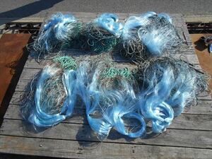 1枚網 6枚セット 網は新品　刺網　魚網　高さ約2.5m　長さ約55m　角目　8cmX8cm総重量28約kg　船　船舶　福山通運支店止めA番　