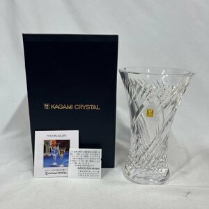 ▽▼【美品に近い】カガミ クリスタル KAGAMI CRYSTAL ガラス 花瓶 高さ 約19.5㎝/重量 約1.37㎏ 花器 インテリア アンティーク▼▽