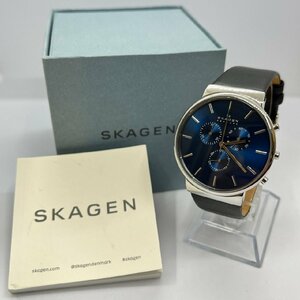 ▽▼【美品に近い】スカーゲン SKAGEN 腕時計 クォーツ クロノグラフ SS レザーベルト メンズ SKW6105 ※動作未確認/電池未交換/不動品▼▽