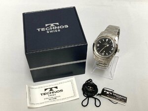 稼働品♪TECHNOS テクノス 腕時計 TBM543 メンズ 自動巻き AT オートマチック 3針 ブラック文字盤 裏スケルトン 取扱説明書 保存箱付き♪