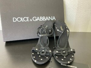  comparatively beautiful goods *DOLCE&GABBANA Dolce and Gabbana mules heel sandals 35.5 approximately 23cm dot polka dot ribbon Italy made *