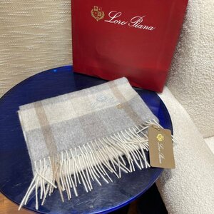 Loro Piana ロロピアーナ　マフラー 男女兼用　チェック柄 カシミア100％ 新品 グレー