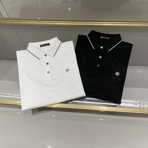 送料無料　loro piana　ロロピアーナ　メンズ　ポロシャツ　POLO　Tシャツ　半袖　ロゴ　文字　ビジネス M-XXL サイズ選択可能　黒4488