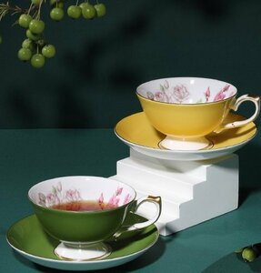 Aynsley エインズレイ　イギリス　茶器　ローズ　薔薇　ティーカップ　お祝い　プレゼント　グリーン