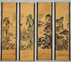 【在庫確認必須】唐寅　静物画　山水画　4点セット　収蔵品　コレクション　中国美術品　中国書画　復刻　掛軸　巻物 zh41